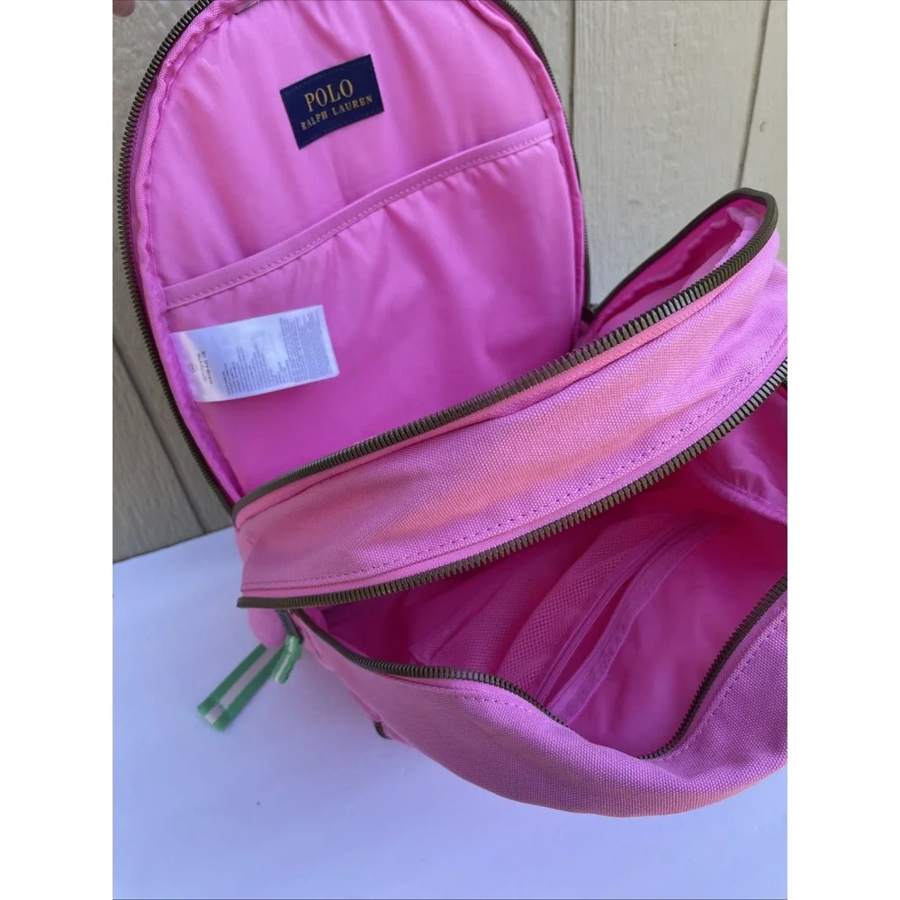Polo Ralph Lauren Varsity Backpack Laguna Pink Big Pony Embroidered Tennis Green
